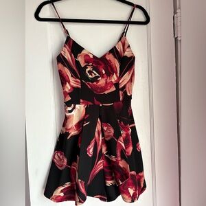 Love Culture Floral Romper Dress Red Black Skort Style Size S